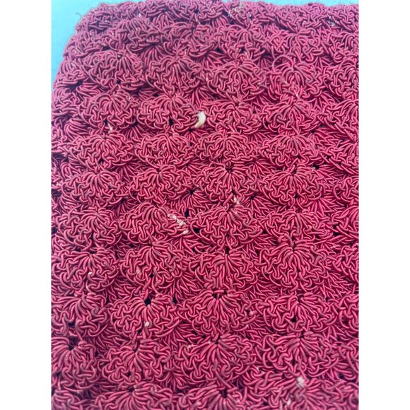 Handcrafted Red Crochet Clutch Purse Zip Closure & Satin Lining For Accessories - Picture 5 of 6